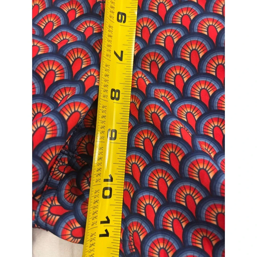 Fair Harbor Mens Swim Shorts Red Navy Geometric Fan Print Board Shorts Large